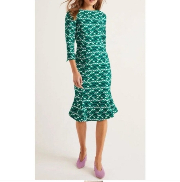 Boden Dress 12R US Violet in Forest Ribbons Green Pink Tulip Hem - Picture 1 of 7